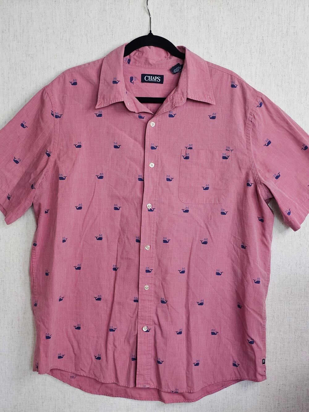 Chaps Men‎ XL Pink Whale Print Coastal Resort Wear SS